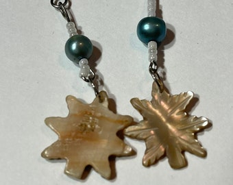 Shell Snowflake Earrings: Blue Freshwater Pearl Dangle