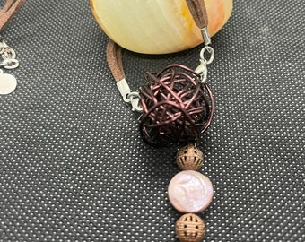 Wire Sphere on Faux Leather Necklace