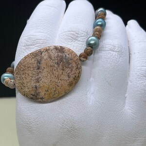 Sandstein Jaspis mit Süßwasserperlen Armband