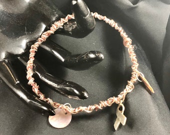 Wire Wrapped Bangle with Cancer Ribbon