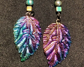 Iridescent Metallic Leaf Earrings