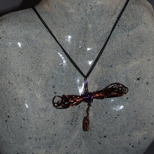 Wood Stack Copper and Purple Wire Wrap avec collier de chaîne noire