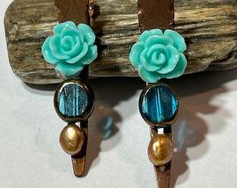 Blue Rose Barrettes