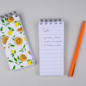 Citrus pattern small notebook, pocket-sized spiral notepad, 2.5 x 5.5 inch note pad, mini memo pad