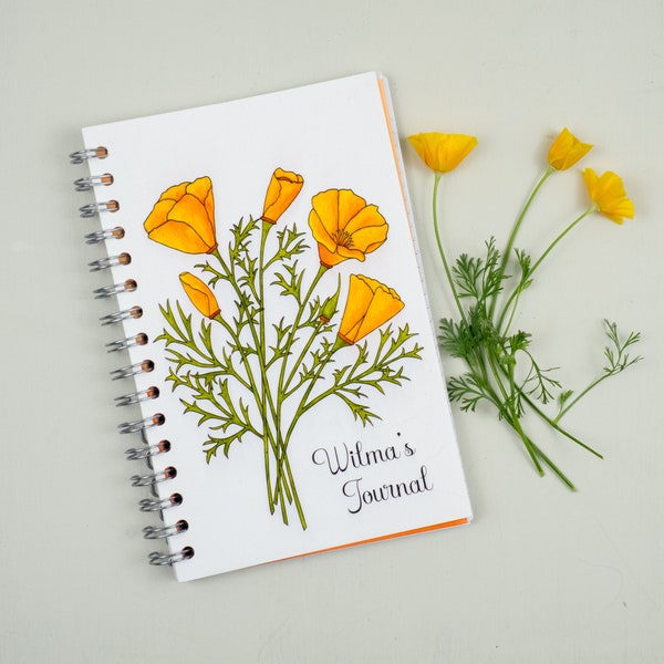 California Poppies journal notebook with pockets, blank 5.5 x 8.5 inch journal, handmade journal