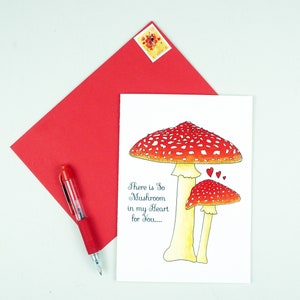 Mushroom valentine greetings, card for gardener, fungi notecard, love card for anniversary, botanical valentine, funny love card