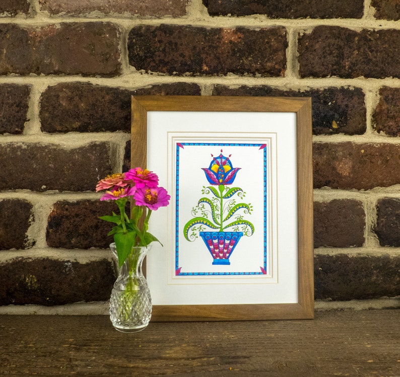 Tulip birthday card, tulip folk art, spring flower card image 10