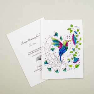 Tarjeta de colibrí elegante, tarjeta para amantes de las aves, tarjeta de pájaro polinizador, saludo de jardinero, tarjeta de pájaro azul
