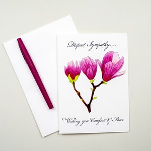 Magnolie Beileid Karte, Pink Blume Kondolenzkarte, Ich denke an dich Karte, Magenta Magnolie Blumen