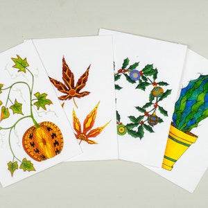 Jeu de cartes de jardinier, assortiment de cartes d'automne hiver, citrouille, feuilles d'automne, couronne de houx, cactus, carte succulente, idée cadeau Noël