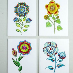 Juego de tarjetas con diseño de flores de Mandela, flores de fantasía coloridas, juego de 4 tarjetas