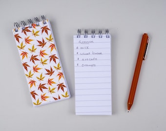 Japanese Maple Leaf small notebook, pocket-sized spiral notepad, 2.5 x 5.5 inch note pad, mini memo pad