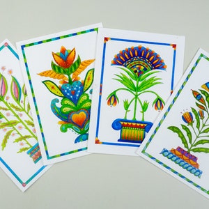 Conjunto de cartões de felicitações, Sortimento de cartões, Cartão botânico, Sortimento de cartões de arte popular feitos à mão, Cartão de flores, Arte Fraktur