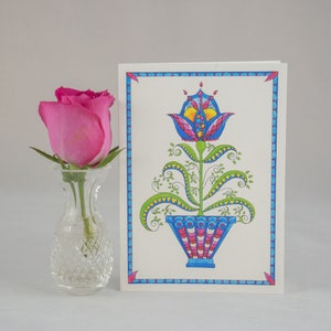 Tulip birthday card, tulip folk art, spring flower card image 7