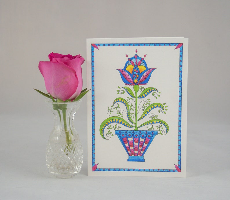 Tulip birthday card, tulip folk art, spring flower card image 7