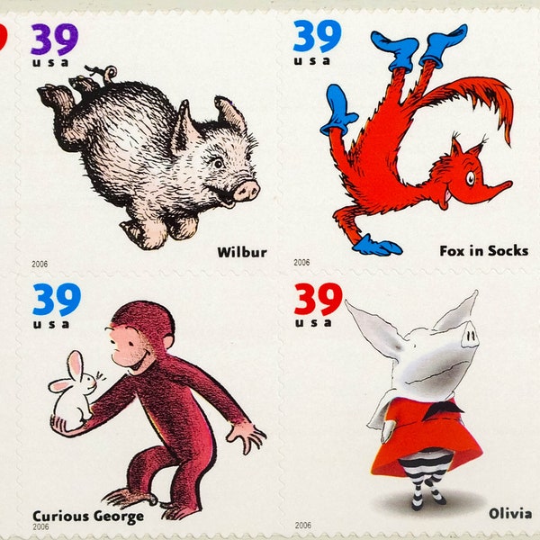 8 Children's book animal stamps,