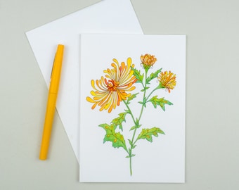 Chrysanthemum greeting card, Fall flower card, Autumn Mum card, Gardener's card, Garden series