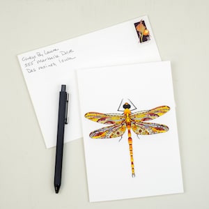 Dragonfly art card, Colorful dragonfly card, Orange dragonfly