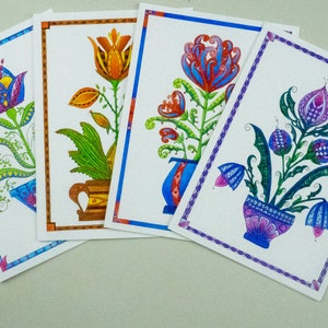Folk art card assortment, botanical card set, floral note cards image 1