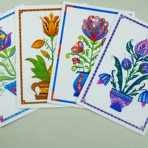 Variedade de cartões de arte popular, conjunto de cartões botânicos, cartões florais