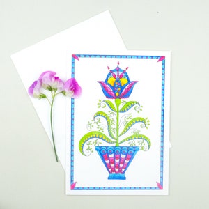 Tulip birthday card, tulip folk art, spring flower card image 4