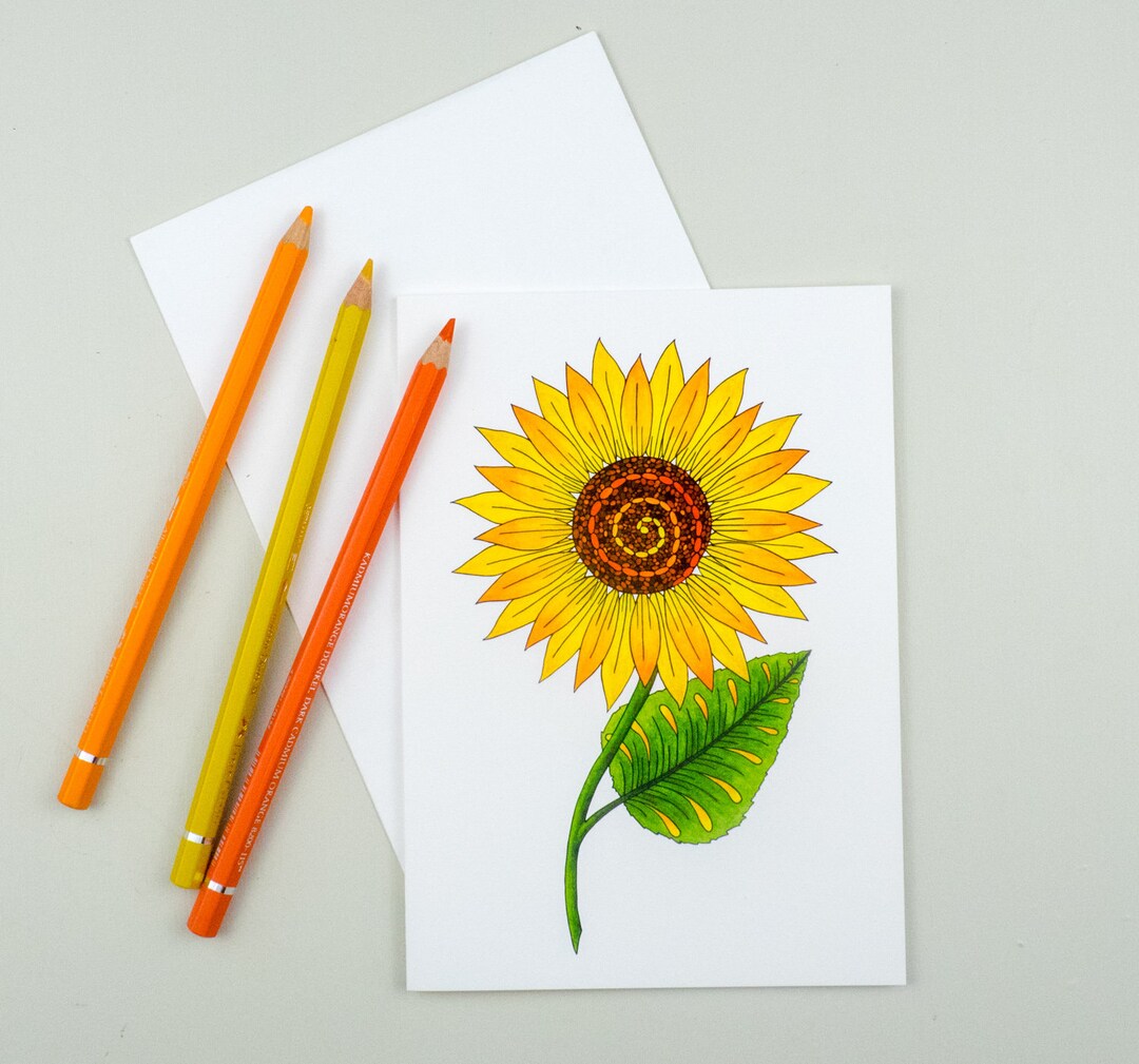 Sunflower Greeting Card, Blank Flower Card, Botanical Art Card ...