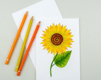 Sunflower greeting card, Blank flower card, botanical art card,  personalization available, garden series