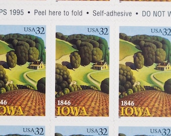 20 Iowa state stamps, statehood, rural america, barn and farm stamps, Grant Wood art, American Gothic