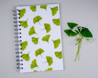 Ginkgo Leaf pattern journal notebook with pockets, blank 5.5 x 8.5 inch journal, personalized spiral notebook