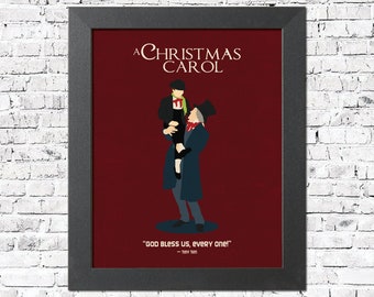 A Christmas Carol Inspired Minimalist Movie Poster Print with Tiny Tim movie quote.