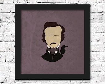Edgar Allan Poe Print: Minimalist Raven Portrait - Gothic Literary Art