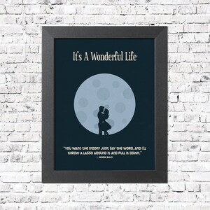 Es una impresión de póster de película minimalista inspirada en una vida maravillosa: Luna, con la cita de la película de George Bailey (Jimmy Stewart).