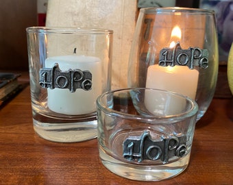 Hope pewter on 2 sizes Candle Holder/Trinket Jar, Cynthia Webb Designs