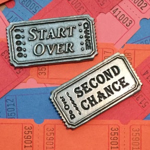 Start Over / Second Chance Ticket - Pocket Token, Pewter Pocket Charm, 2 1/16&quot; x 1 1/16&quot; x 1/8&quot;, Cynthia Webb Designs
