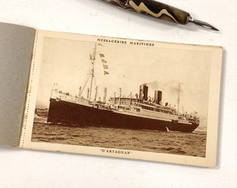 Antique French Postcard Book SS D’Artagnan Steamship Messageries Maritimes Ocean Liner 1920s Maritime Ephemera