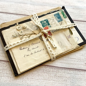 8 cartas francesas antiguas con sobres, con hermosa escritura cursiva antigua, matasellos y sellos, paquete de efímeras manuscritas en francés.