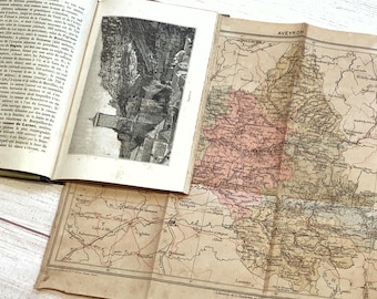 Geographie de l'Aveyron 1879 Antique French Book with Fold Out Map and Engravings