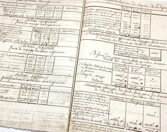 Stunning Handwritten Accounts, Canal of Carcassonne Construction 1801, Rare Rag Paper Ledger Archive Document Calligraphy
