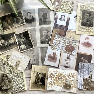 Paquete de retratos antiguos de Old Souls: retratos impresos en papel y vitela, tarjetas de diario, fotografías antiguas originales para diarios basura y collages