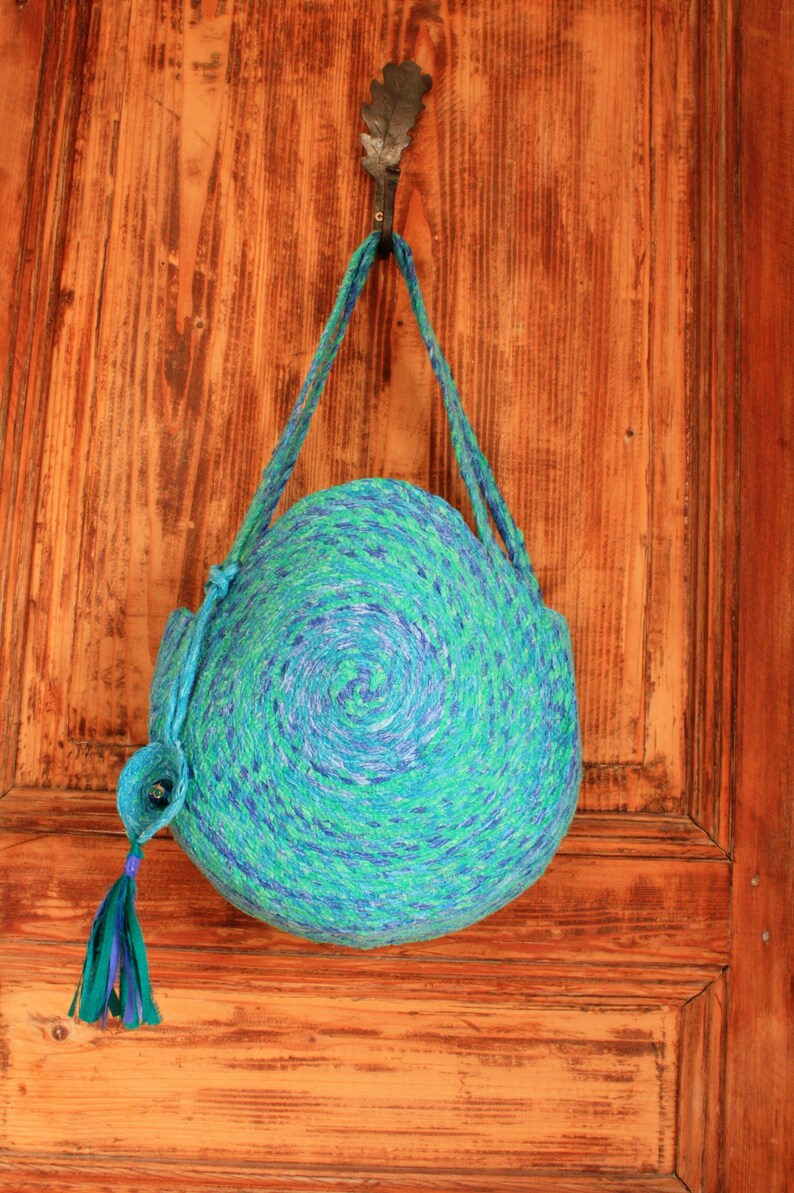 Upcycled Bag Shoulder Bag Blue Green Turquoise Round Bag