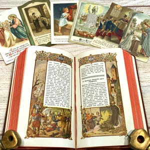 Impresionante misel francés ilustrado, libro de oración feligrés vintage de 1931 con 6 estampas, ideal como regalo de bautizo o comunión.