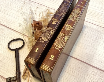 Pair of 1841 French Gold Embossed Leather Religious Books, Beauté Histoire de l’Eglise by A Bonnetty with School Prize Certificate