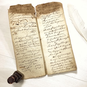 1774 Handwritten Notebook Rag Paper, Antique French Manuscript, Junk Journal, Curiosity Ephemera