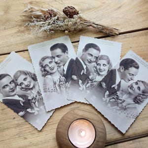 Romantic Vintage French Postcards 1933  Set of 4 Black and White Antique Handwritten Love Cards Valentines Gift Idea Unique Wedding Gift