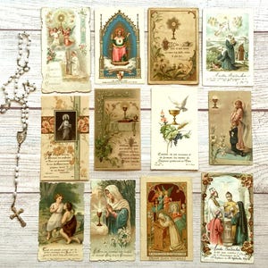 12 French Vintage Religious Souvenir Cards – Antique Bible Bookmarks, Junk Journal Pocket Fillers, Bible Journal or Scrapbooking Ephemera