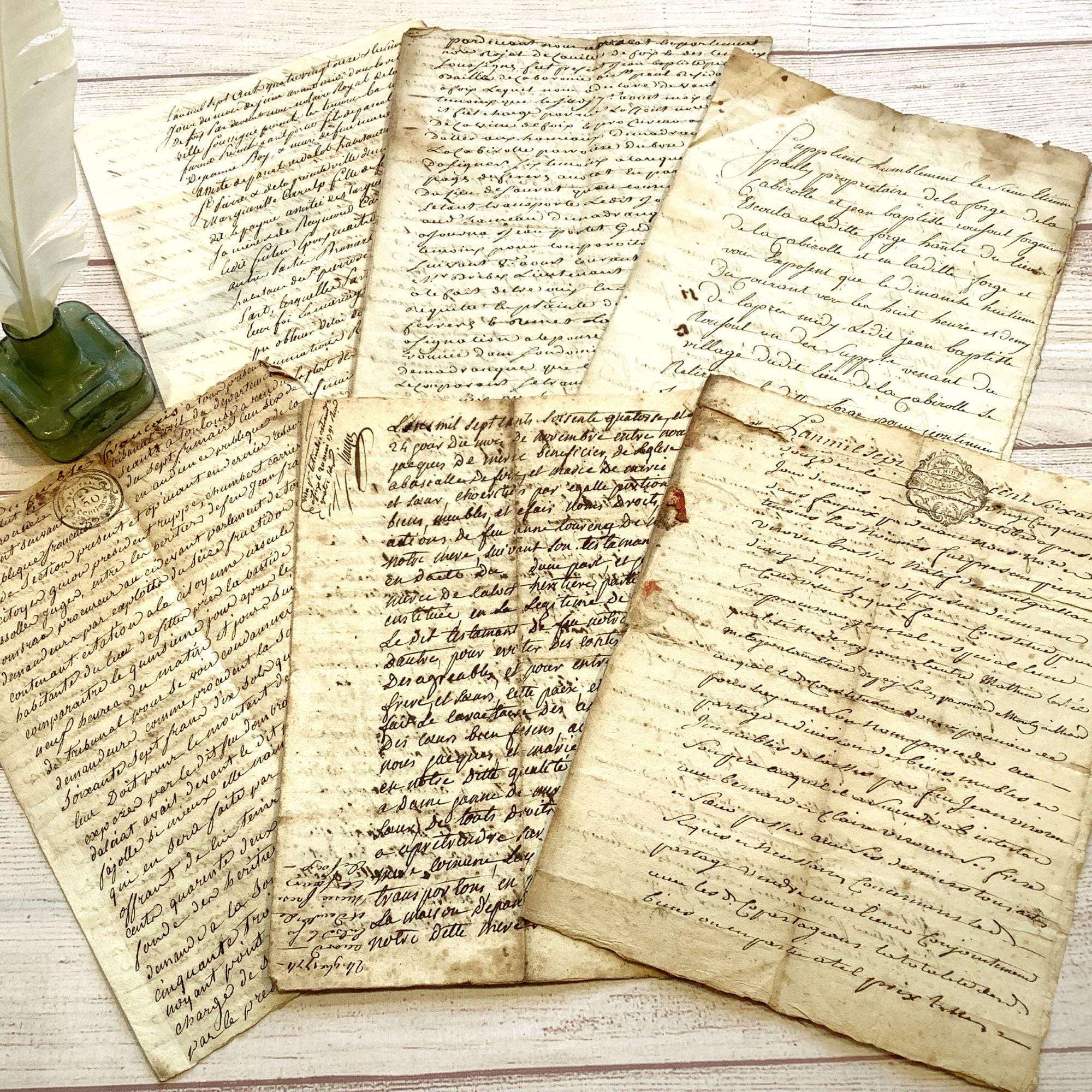 6 Antique French Handwritten Manuscripts 1700s, Authentic Old