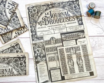 1930s French Embroidery Newspaper Large Fold Out Pattern Sheet, Le Journal des Brodeuses