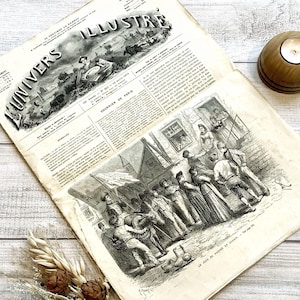 Antique French Newspaper 1873 with Stunning Illustrations Vintage Ephemera Historical French Prints Rare Collectible Art Perfect for Framing