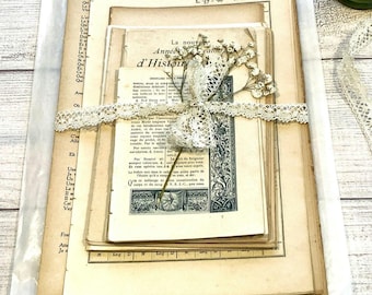 Vintage französische Buchseiten Bündel Geschenk für Junk Journaling Packung Collage Futter Alter französischer Text für Scrapbooking Ephemera. 80+ Seiten.