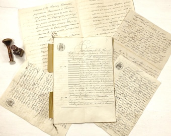 1868 French Legal Document Bundle Antique Handwritten Manuscript Ephemera 17 Pages Notary Archive Paper Collectible